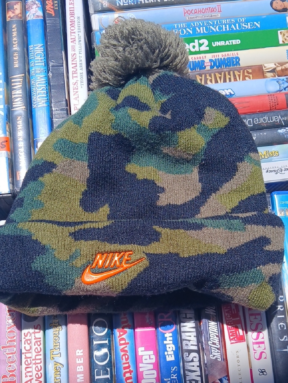 Nike Youth Camo Pom Beanie with Orange Logo